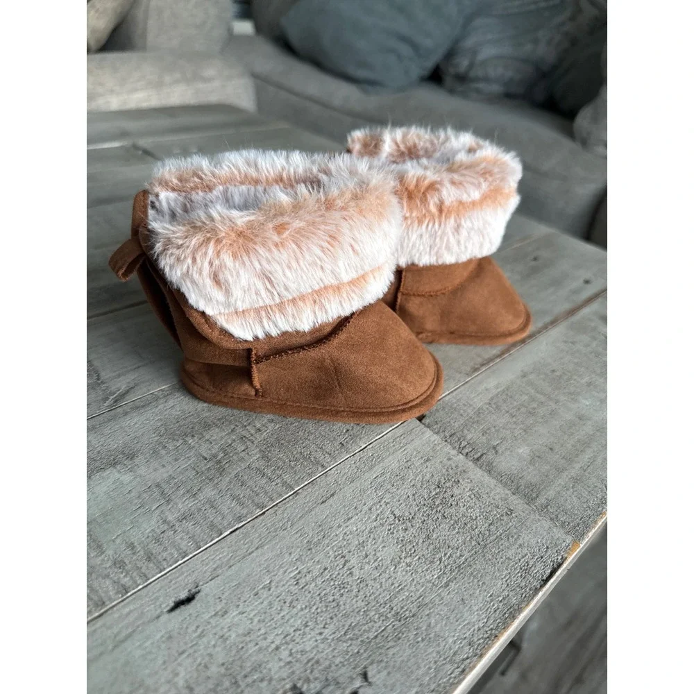 First Steps Stepping Stones Brown Faux Fur Infant Booties 6-9M TGB24914-IRD
